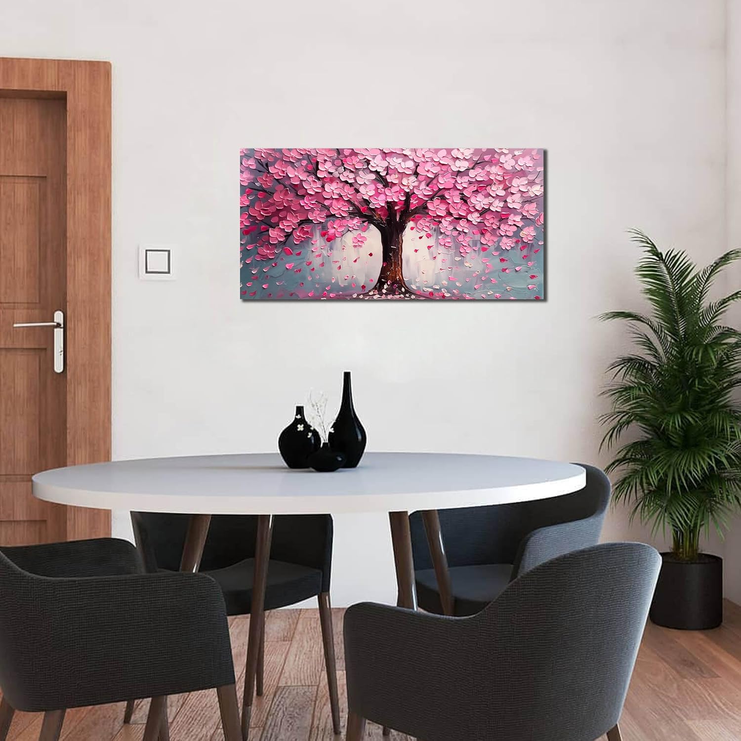 Pink Wall Art Large Tree of Life Wall Art for Living Room Bedroom Office Bathroom Modern Framed Canvas Prints Pink and Grey Picture Size 20x40 Inch - Image 2