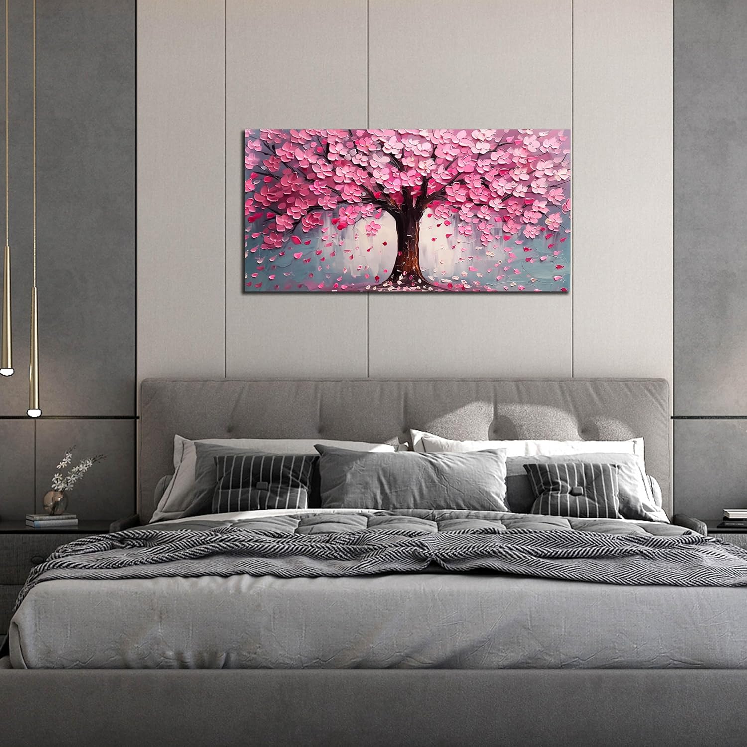 Pink Wall Art Large Tree of Life Wall Art for Living Room Bedroom Office Bathroom Modern Framed Canvas Prints Pink and Grey Picture Size 20x40 Inch - Image 3