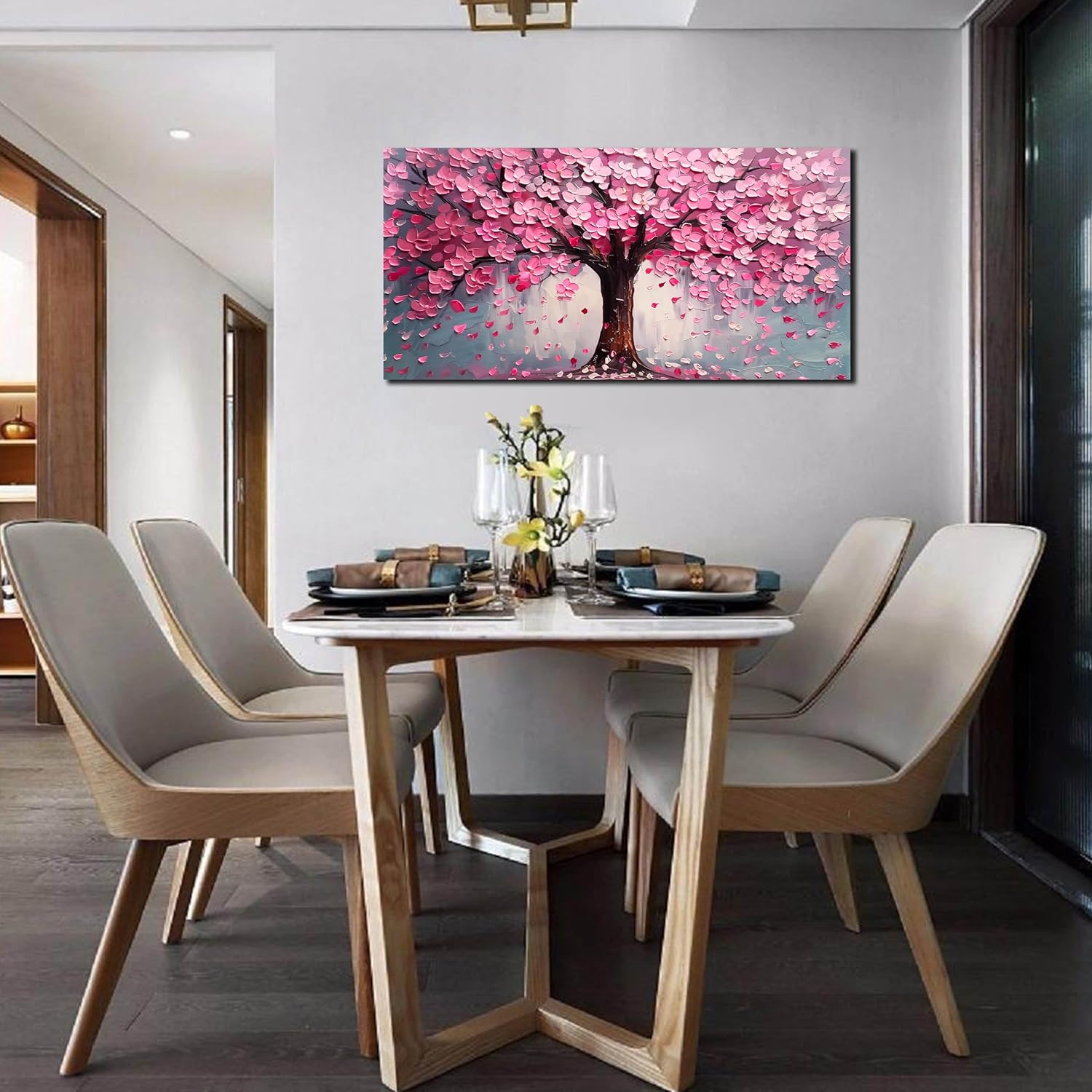 Pink Wall Art Large Tree of Life Wall Art for Living Room Bedroom Office Bathroom Modern Framed Canvas Prints Pink and Grey Picture Size 20x40 Inch - Image 4
