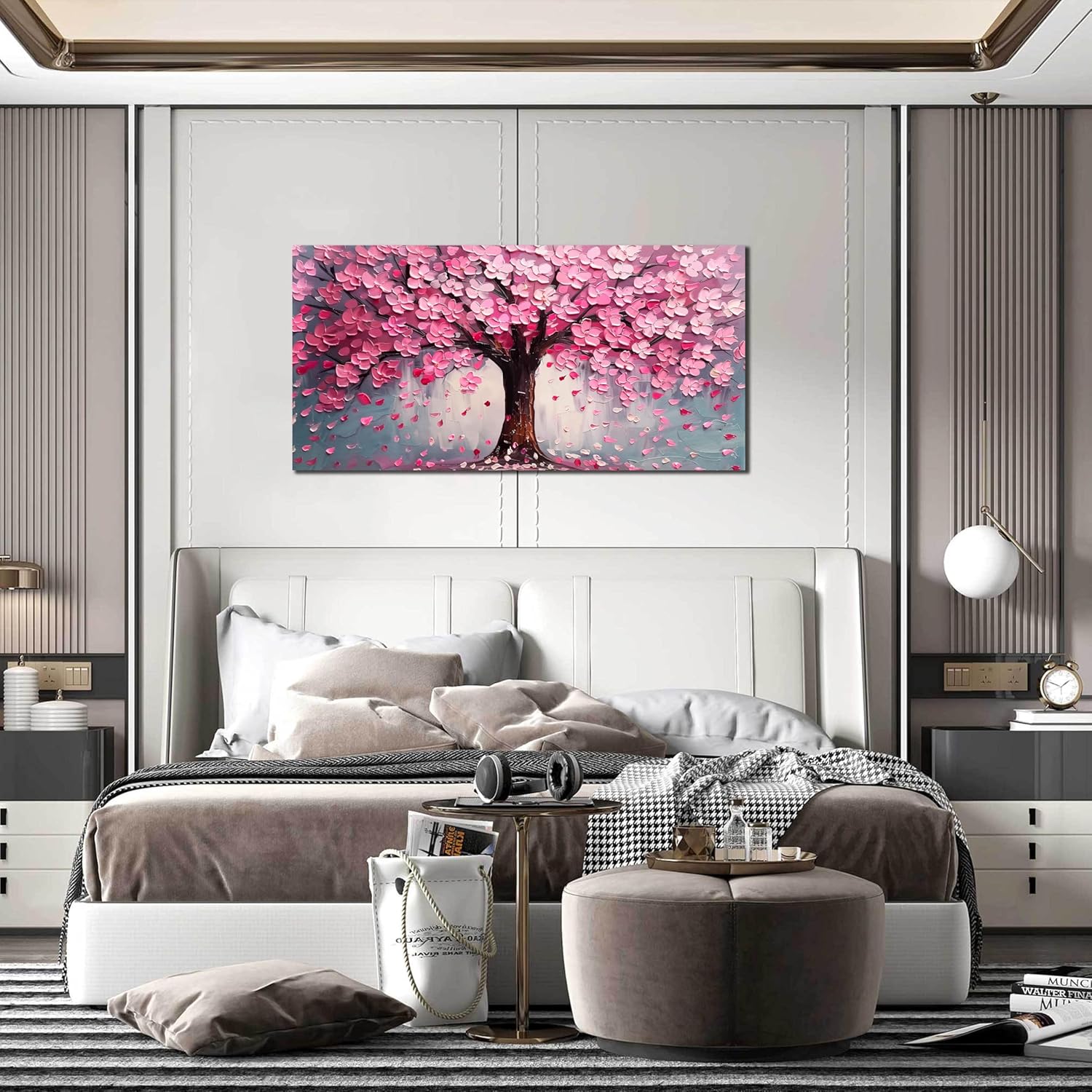 Pink Wall Art Large Tree of Life Wall Art for Living Room Bedroom Office Bathroom Modern Framed Canvas Prints Pink and Grey Picture Size 20x40 Inch - Image 5
