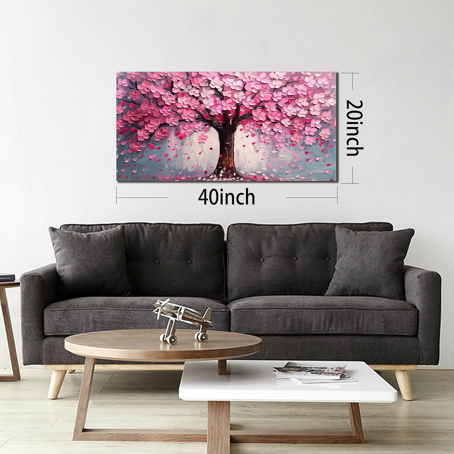 Pink Wall Art Large Tree of Life Wall Art for Living Room Bedroom Office Bathroom Modern Framed Canvas Prints Pink and Grey Picture Size 20x40 Inch - Image 7