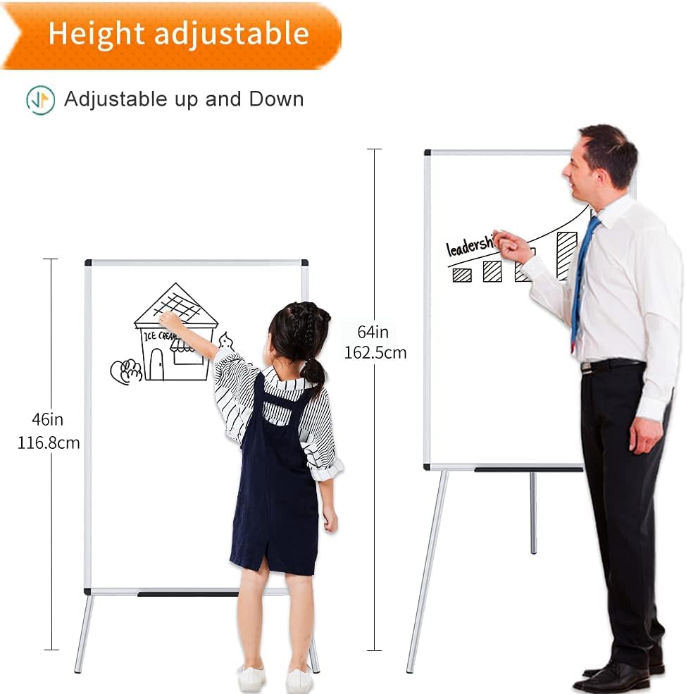 VIZ-PRO Whiteboard Easel, 36 x 24 Inches, Portable Dry Erase Board Height Adjustable With Flipchart Pad - Image 2