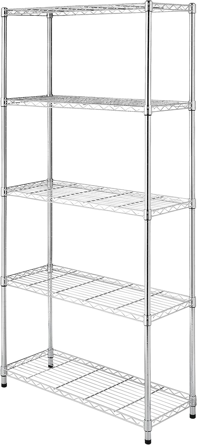 Whitmor 5 Tier Shelving Unit, Metal Storage Shelves, 400 lbs Capacity per Shelf, 2000 lbs Total, Adjustable Heavy Duty Shelf, Easy Assembly for Kitchen, Garage, Plant, 36" L x 14" W x 72" H, Chrome